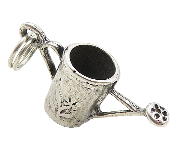 925 Sterling Silver  Vintage Petite Etched Flower Watering Can Pendant  PT6920