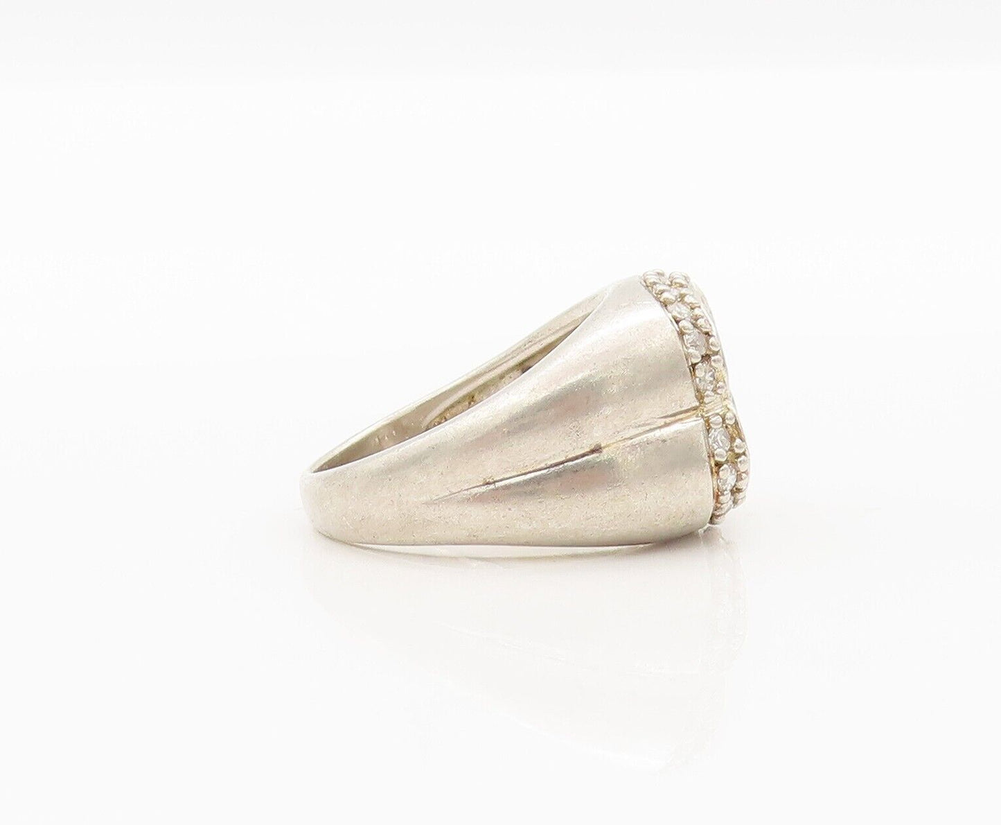 925 Sterling Silver Vintage Ring Designer CZ Inlay Solid Carved  Sz 7  RG28231