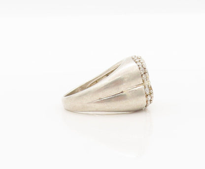 925 Sterling Silver Vintage Ring Designer CZ Inlay Solid Carved  Sz 7  RG28231