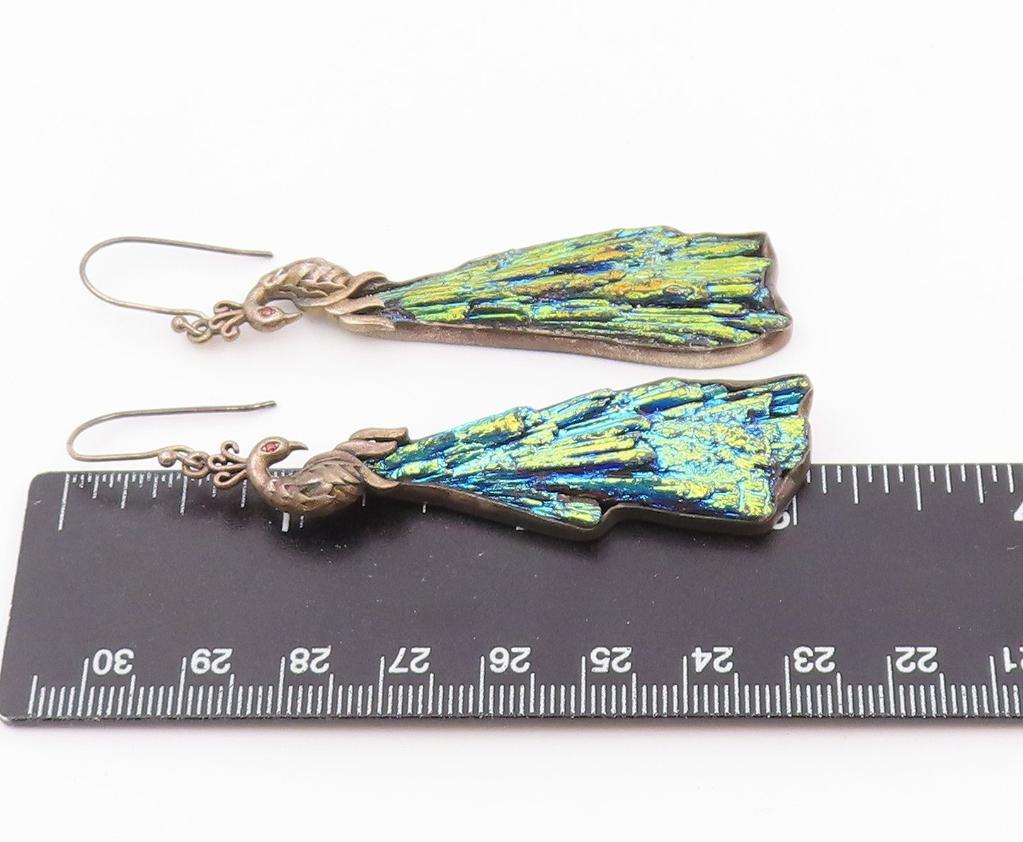 925 Sterling Silver Vintage Earrings Rainbow Kyanite Peacock Dangle  EG14515