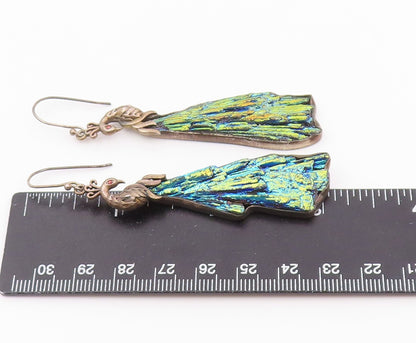 925 Sterling Silver Vintage Earrings Rainbow Kyanite Peacock Dangle  EG14515