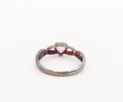 925 Sterling Silver Vintage Ring Cutout Neck Heart Cut Amethyst  Sz 7  RG29687