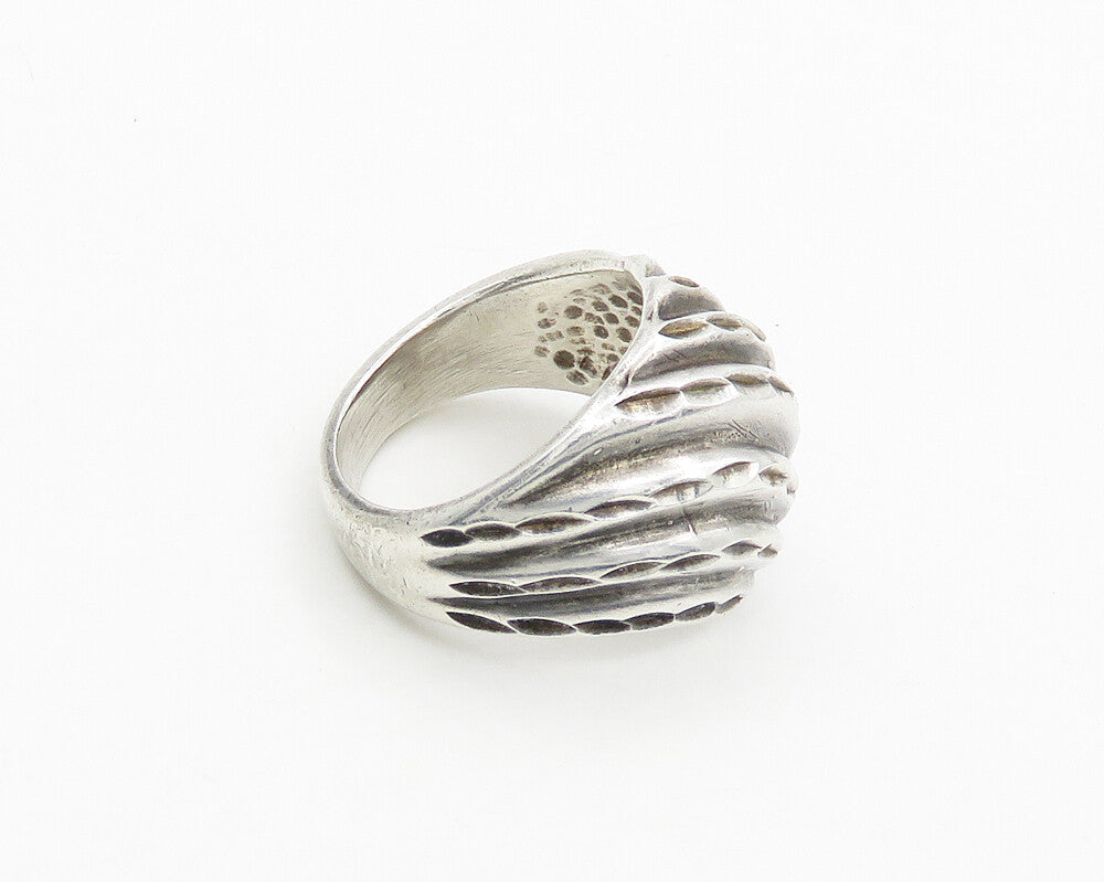 925 Sterling Silver  Vintage Diamond Cut Fluted Dome Band Ring Sz 6  RG19537