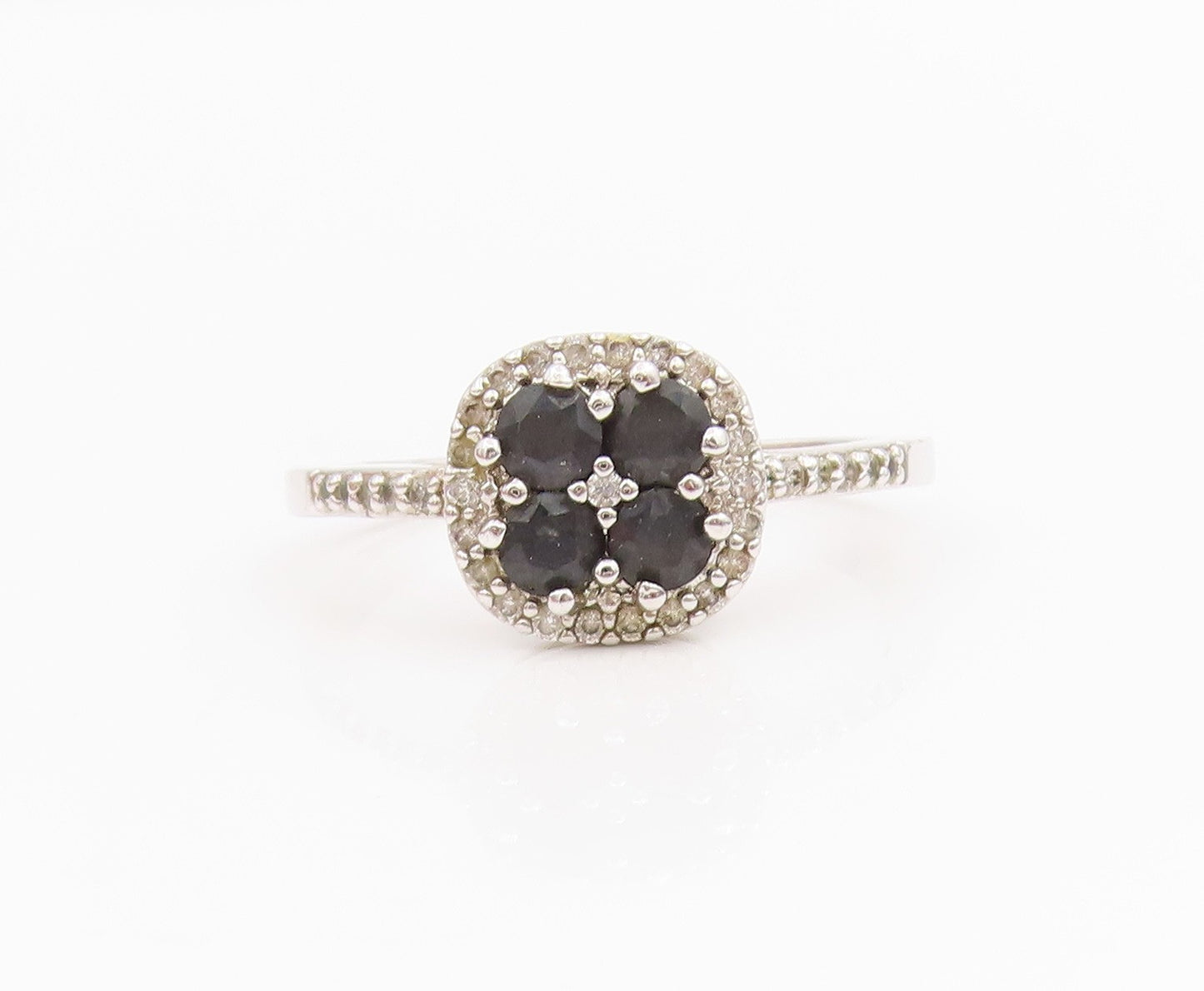 925 Sterling Silver Vintage Ring Sapphire & CZ Cluster Band  Sz 11.5  RG34301