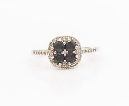925 Sterling Silver Vintage Ring Sapphire & CZ Cluster Band  Sz 11.5  RG34301