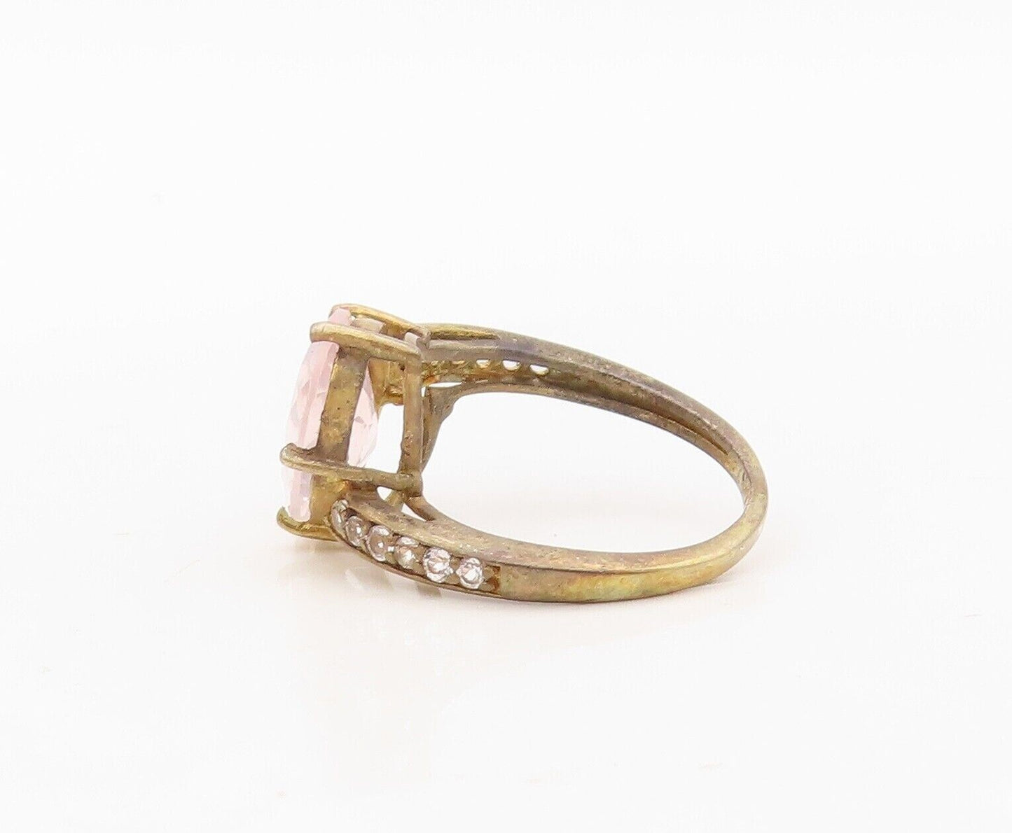 925 Sterling Silver Vintage Ring Gold Plated Pink Gemstone & Topaz  Sz 7 RG30334