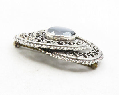 DANECRAFT 925 Sterling Silver  Vintage Hematite Shiny Swirl Brooch Pin  BP4642