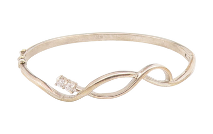 925 Sterling Silver Vintage Bracelet CZ Minimalist Infinity Wavy Bangle  BT11875