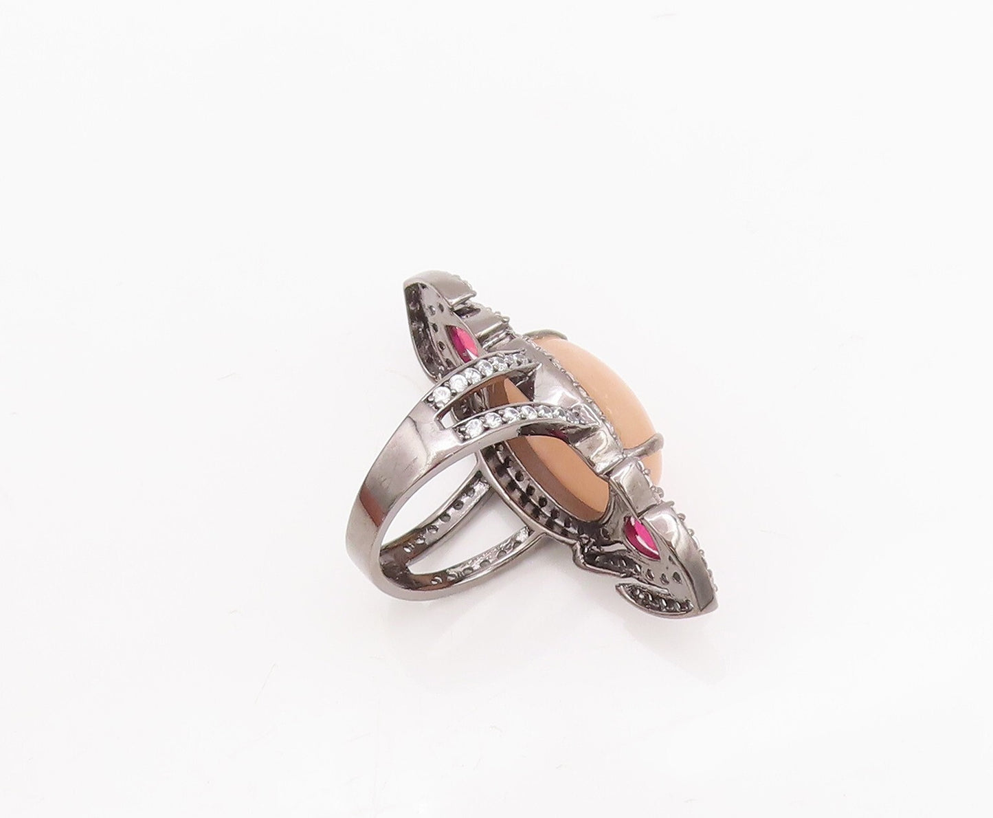925 Sterling Silver Vintage Ring Designer Cutout Multi Stone Sz 8.5  RG29244