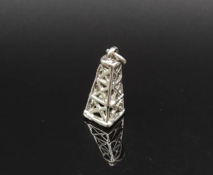 925 Sterling Silver  Vintage Openwork Tower Motif Cone Shaped Pendant  PT21682