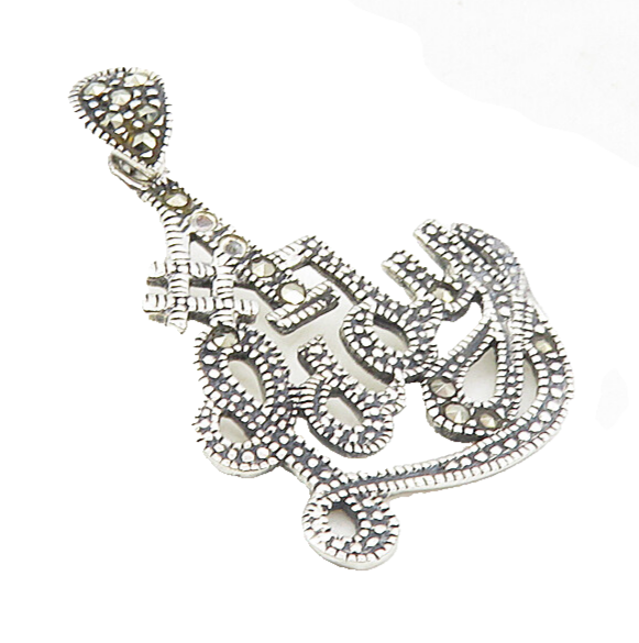 925 Sterling Silver  Sparkling Marcasite Number One Lady Drop Pendant  PT6484