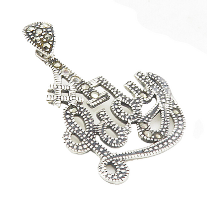 925 Sterling Silver  Sparkling Marcasite Number One Lady Drop Pendant  PT6484