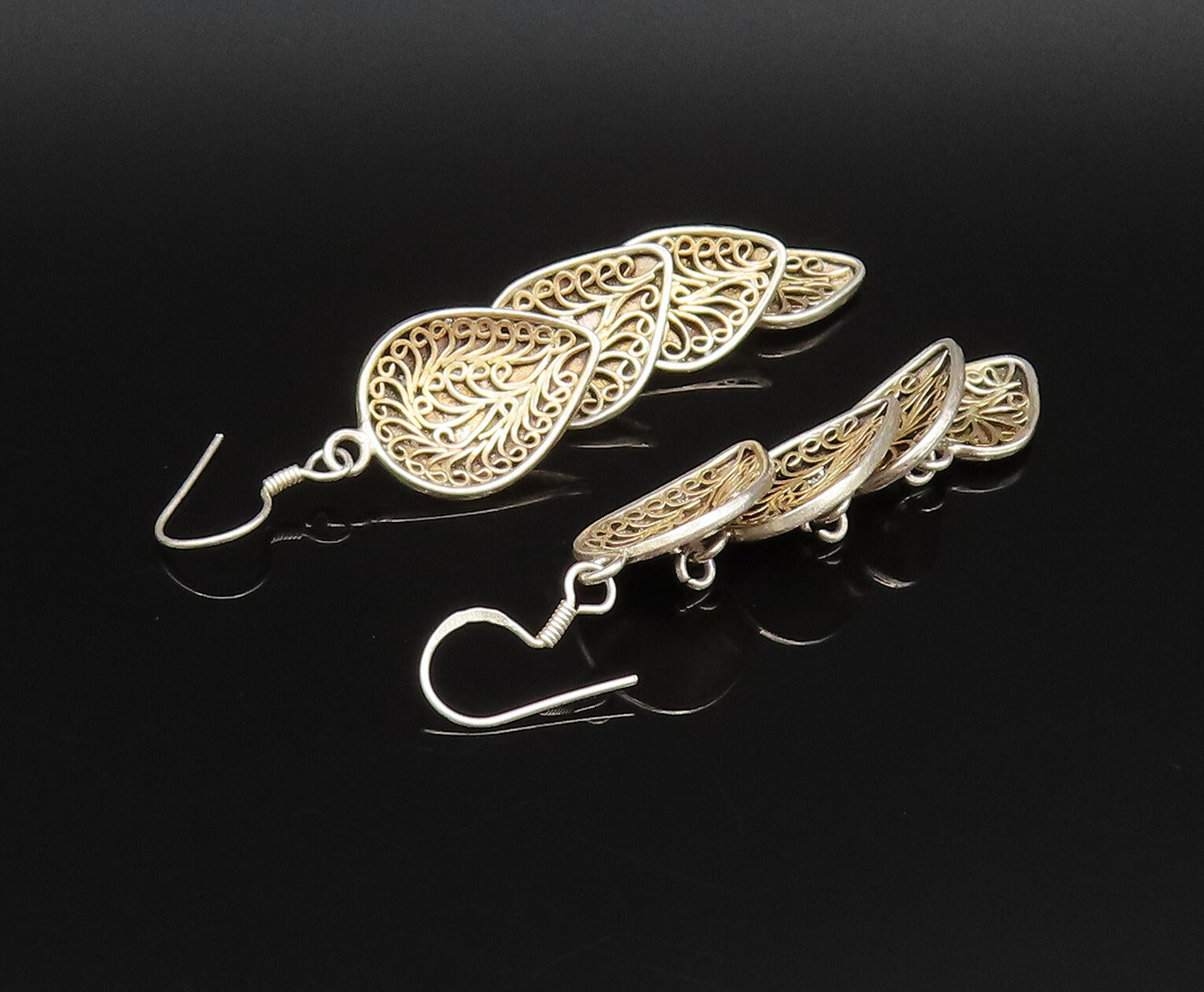 925 Silver  Vintage Swirl Detail Graduated Pear Shaped Earrings  EG11983