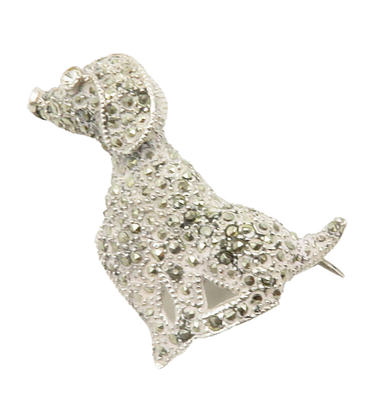925 Sterling Silver  Vintage Marcasite Sitting Dog Motif Brooch Pin  BP5254