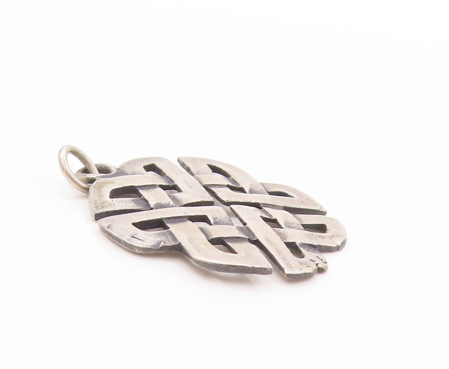 925 Sterling Silver Vintage Pendant Cutout Circle Of Celtic Knots PT24179