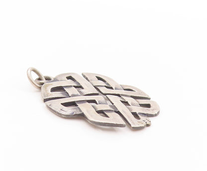 925 Sterling Silver Vintage Pendant Cutout Circle Of Celtic Knots PT24179