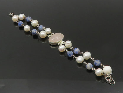 925 Sterling Silver  Rose Quartz & Freshwater Pearls Chain Bracelet  BT1165