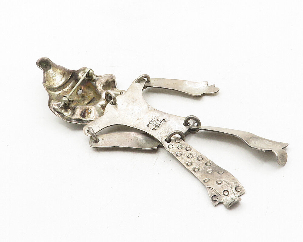 MEXICO 925 Sterling Silver  Vintage Two Tone Happy Clown Brooch Pin  BP3994