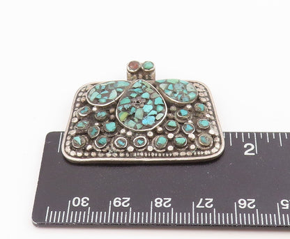 925 Sterling Silver Vintage Pendant Classic Crushed Turquoise Inlay  PT26237