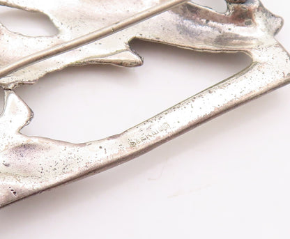 925 Sterling Silver Vintage Brooch Pin Antique Framed Cut Flying Birds BP11292