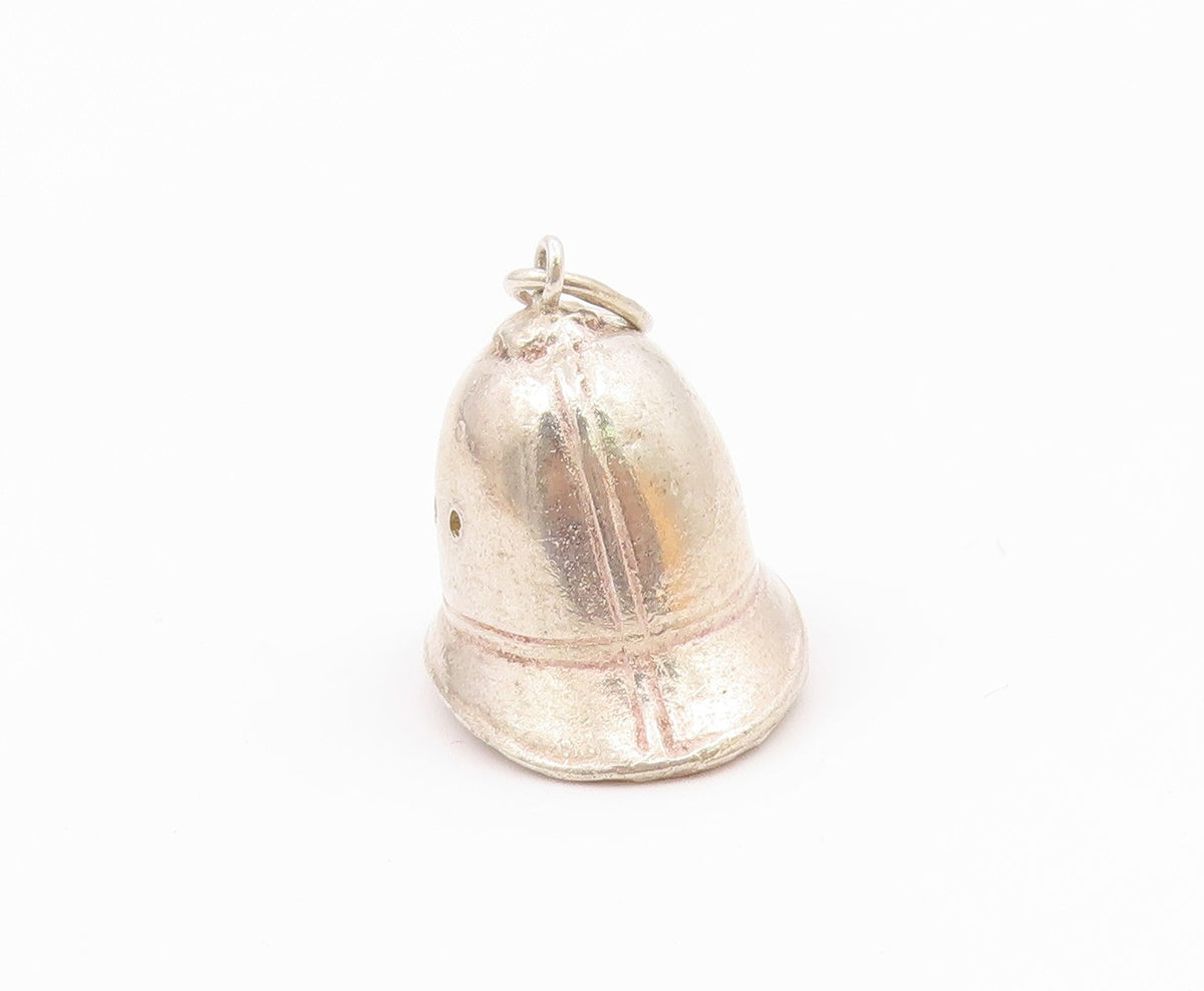 925 Sterling Silver  Vintage Firefighter's Helmet Hat Drop Pendant  PT16395