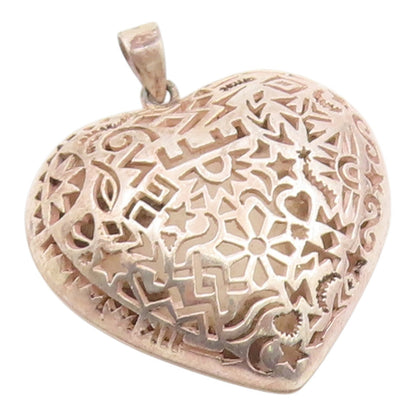 925 Sterling Silver Vintage Pendant Intricate Cutout Puffy Love Heart  PT26132