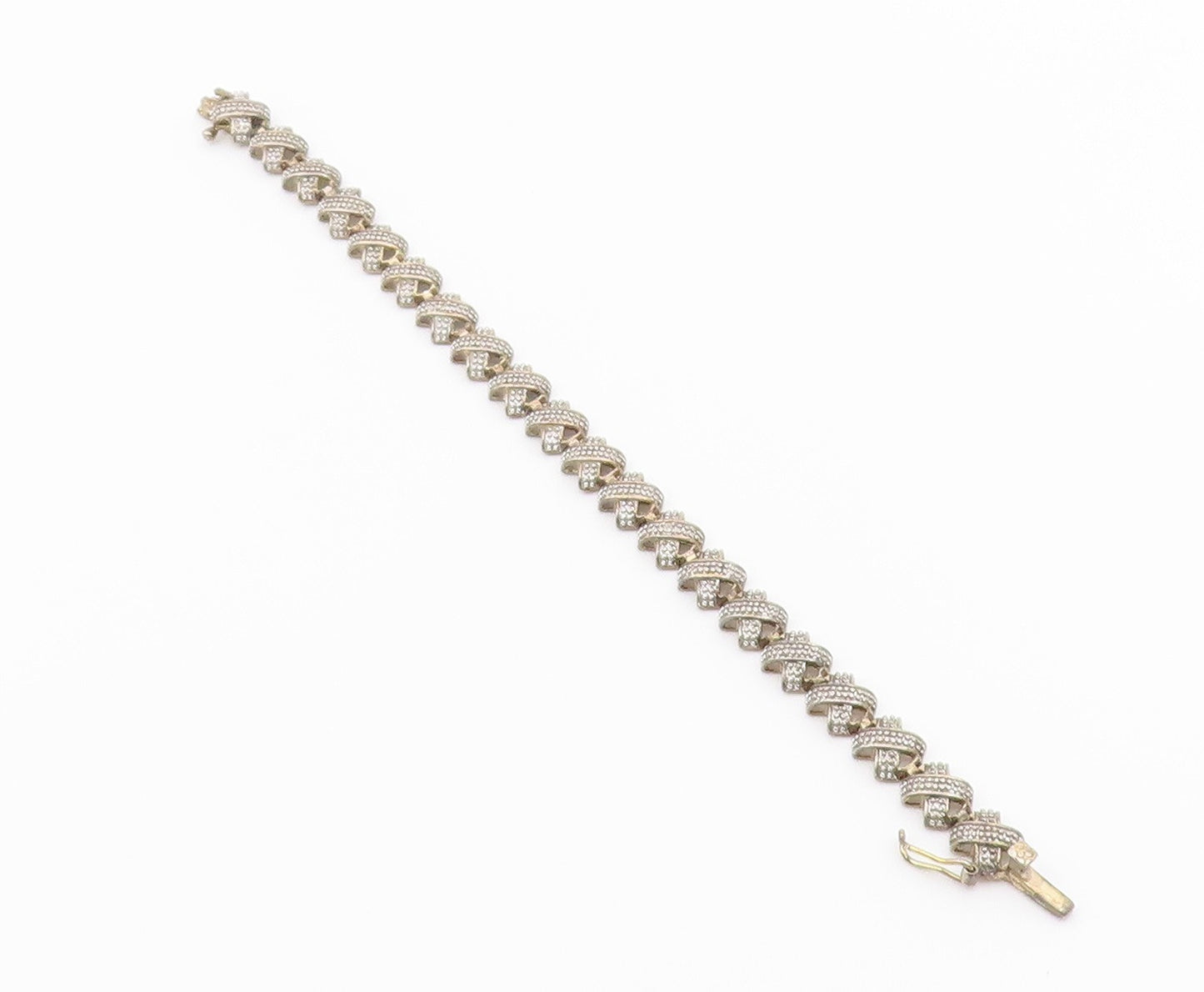 925 Sterling Silver  Vintage Topaz Accented X Link Chain Bracelet  BT5168