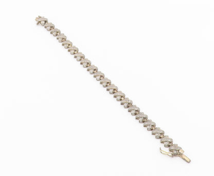 925 Sterling Silver  Vintage Topaz Accented X Link Chain Bracelet  BT5168