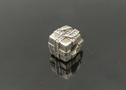 PANDORA 925 Silver  Vintage Shiny Topaz Gift Box Motif Slide Pendant  PT17498