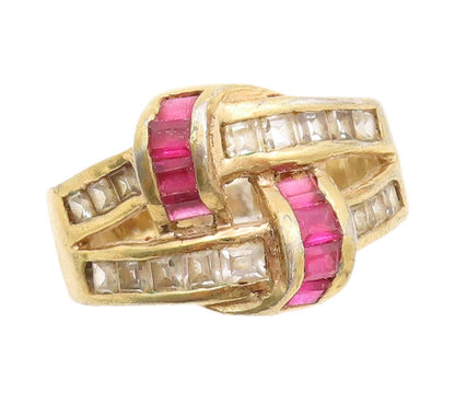 925 Sterling Silver Vintage Ring Gold Plated Pink & White CZ Inlay Sz 10 RG31861