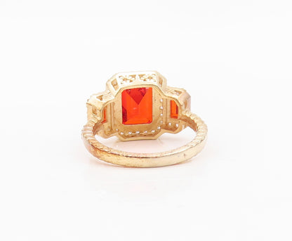 925 Sterling Silver Vintage Ring Gold Plated Red Halo White CZ  Sz 7  RG30164