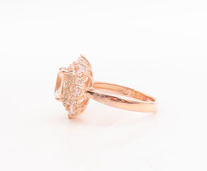 925 Sterling Silver Vintage Ring Rose Gold Plated Morganite & CZ  Sz 7  RG29424