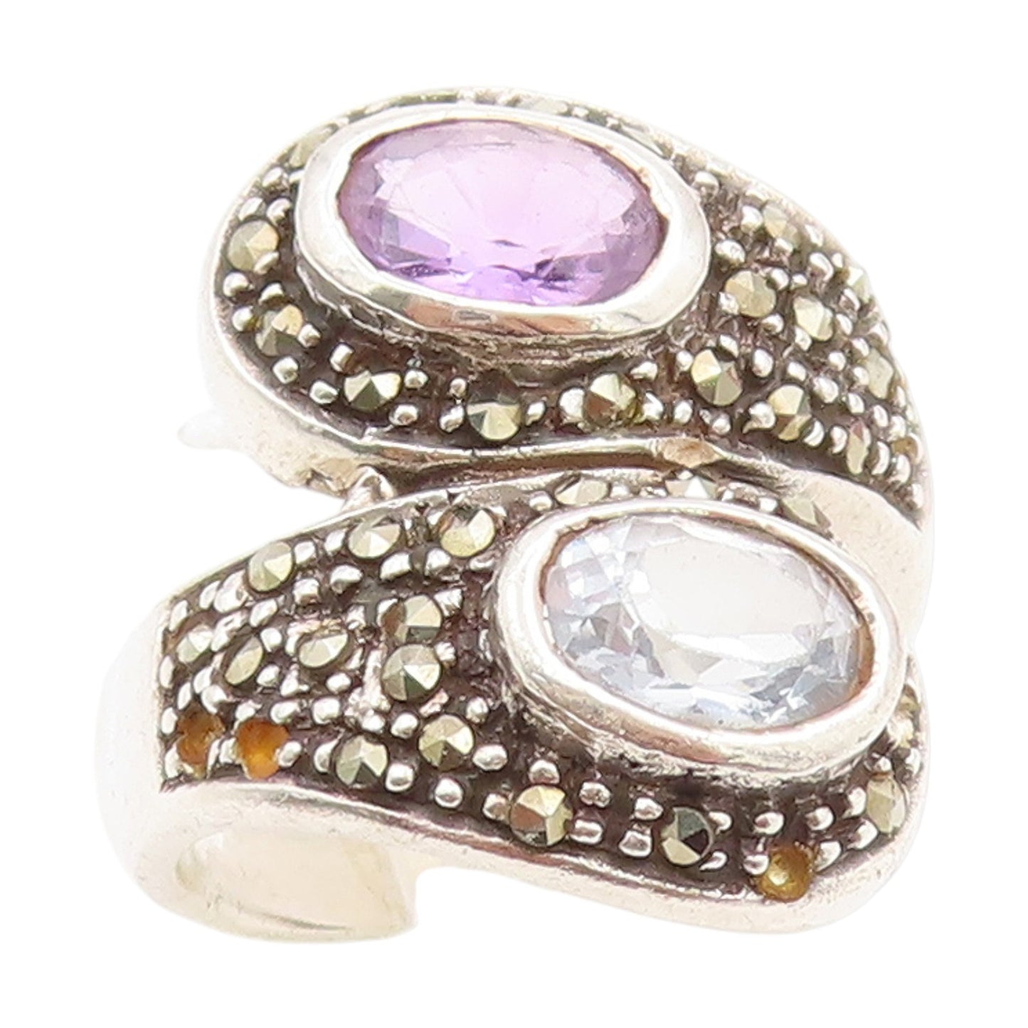 925 Sterling Silver Vintage Ring Amethyst & Blue Topaz Band  Sz 5.5  RG34120