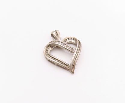 925 Sterling Silver  Vintage Genuine Diamonds Open Love Heart Pendant  PT21503