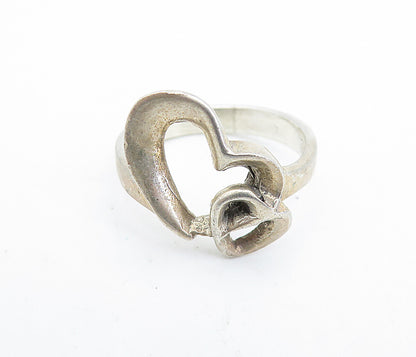 925 Sterling Silver Vintage Open Double Love Heart Band Ring Sz 6.5 RG6257