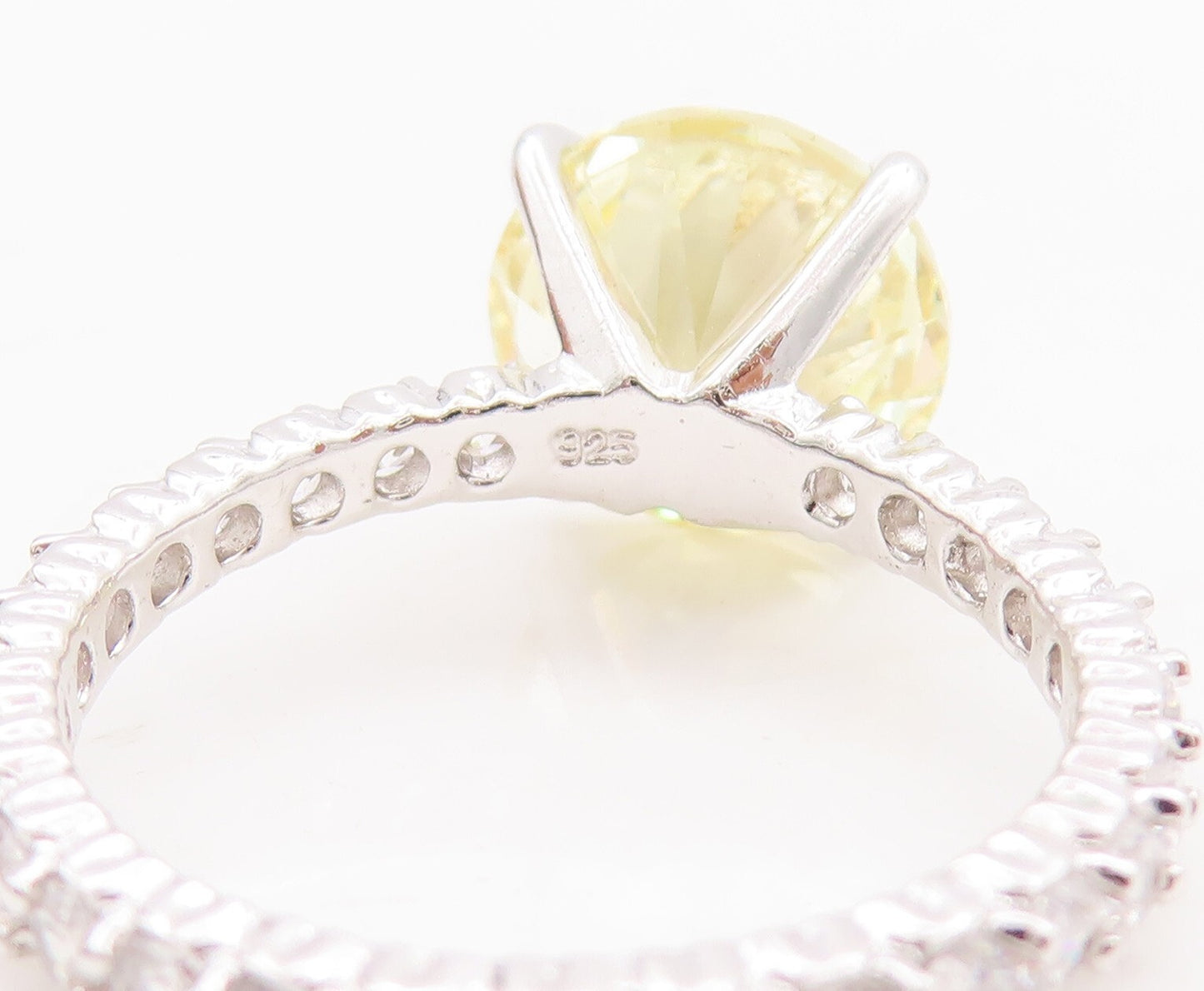 925 Sterling Silver Vintage Ring All Shank CZ Inlay Round Citrine  Sz 7  RG28776