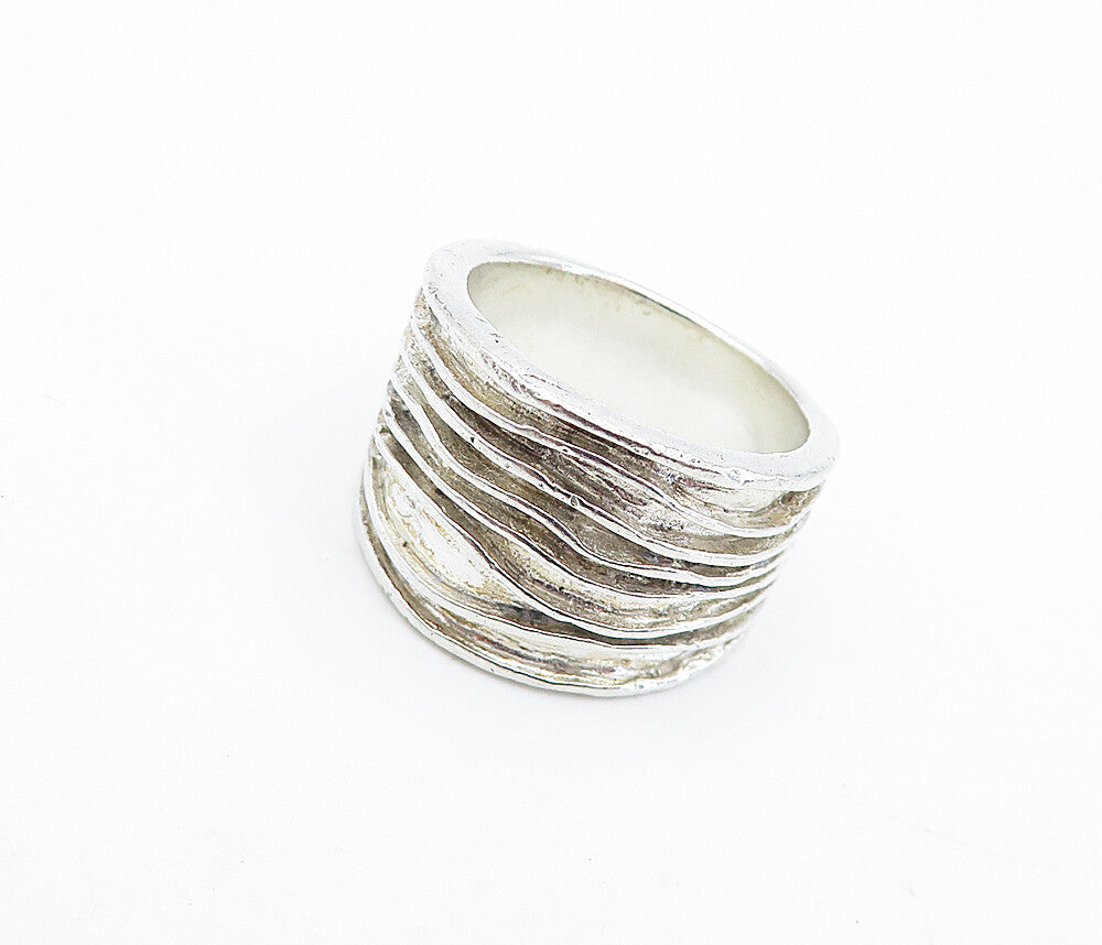 925 Sterling Silver  Vintage Modernist Wavy Tapered Band Ring Sz 6  RG4759