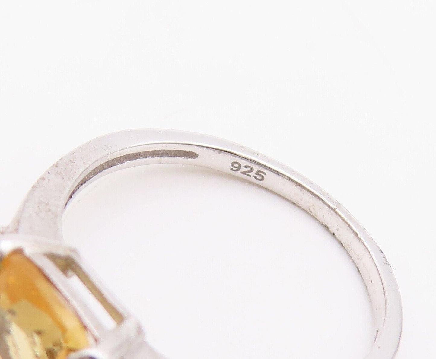 925 Sterling Silver Vintage Ring Square Citrine & Topaz Inlay  Sz 7  RG29997