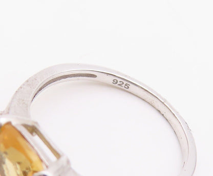 925 Sterling Silver Vintage Ring Square Citrine & Topaz Inlay  Sz 7  RG29997