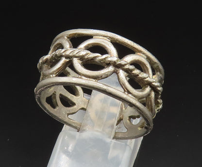 925 Silver  Vintage Twisted Rope & Open Circles Band Ring Sz 10.5  RG24913