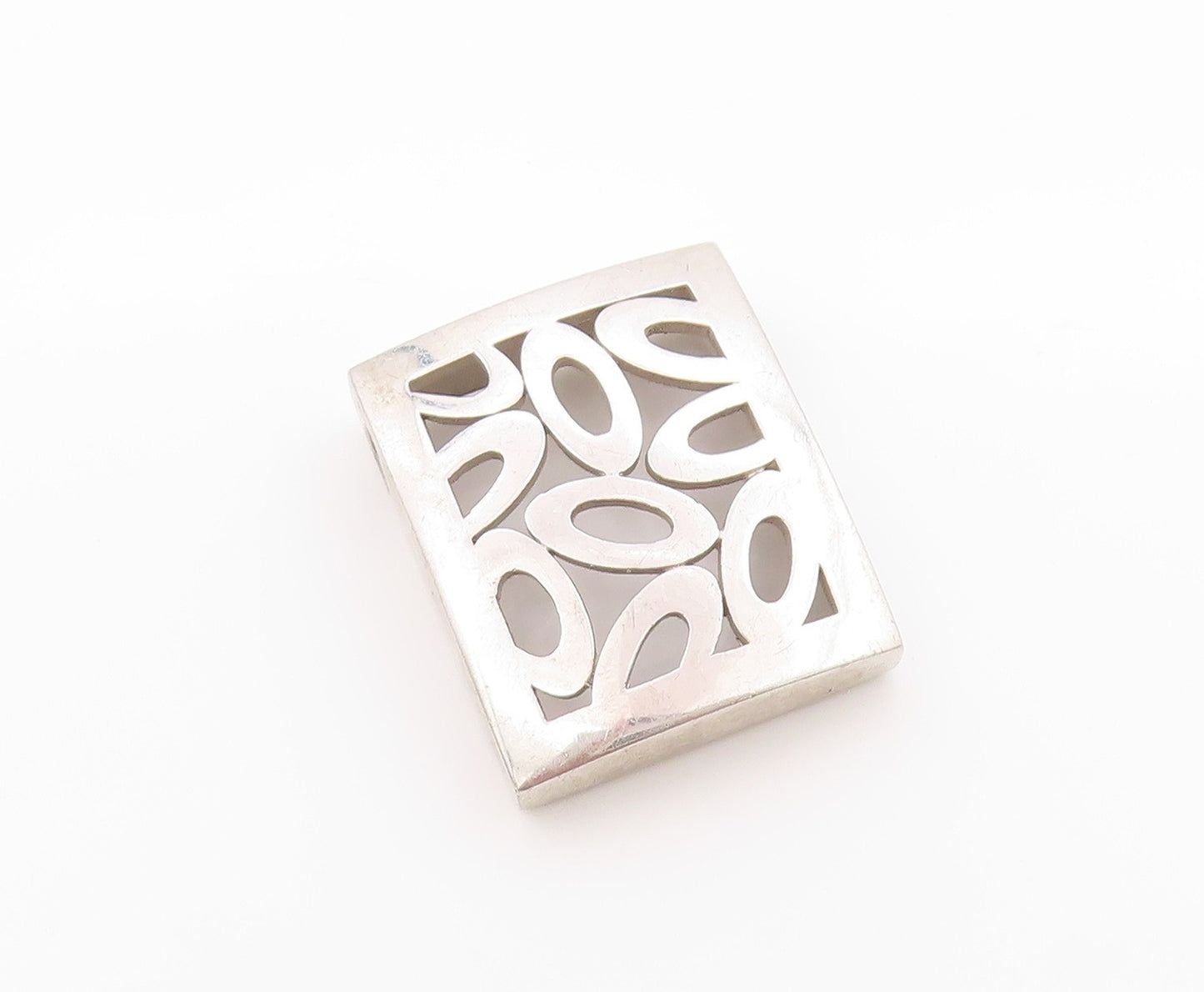 925 Sterling Silver Vintage Pendant Solid Geometric Loops Cut Out Design PT24995