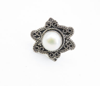 925 Sterling Silver  Vintage Pearl Dome Shiny Swirl Cocktail Ring Sz 7  RG7854