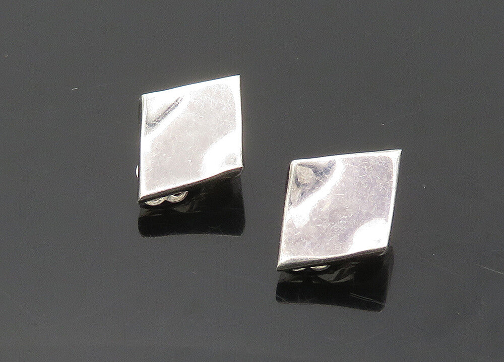 925 Sterling Silver  Vintage Smooth Diamond Shape Non Pierce Earrings  EG9776