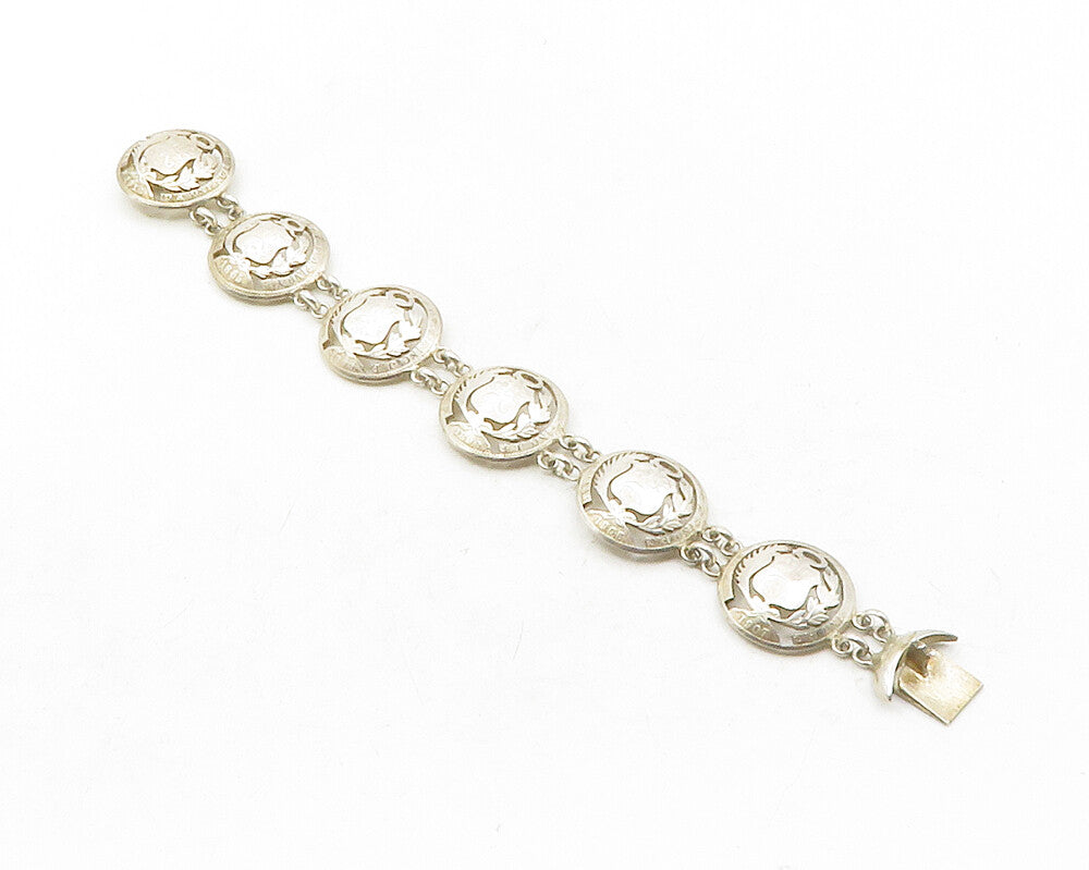 925 Sterling Silver  Vintage Antique Peru Coat Of Arms Chain Bracelet  BT4835