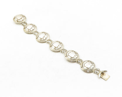 925 Sterling Silver  Vintage Antique Peru Coat Of Arms Chain Bracelet  BT4835