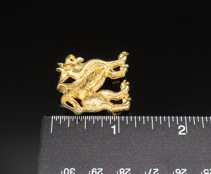 925 Sterling Silver  Vintage Carved Gold Plated Dragon Brooch Pin  BP9553