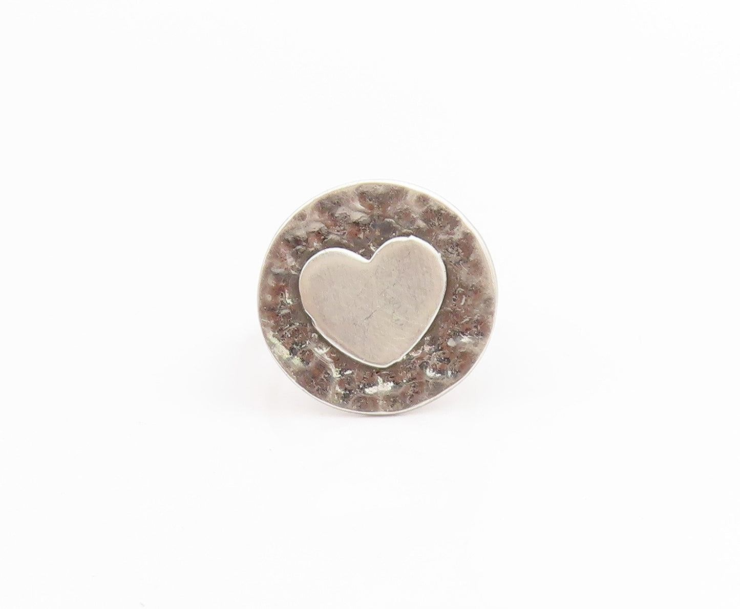 925 Sterling Silver Vintage Ring Love Heart Hammered Coin Band  Sz 6.5  RG33894