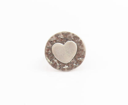 925 Sterling Silver Vintage Ring Love Heart Hammered Coin Band  Sz 6.5  RG33894