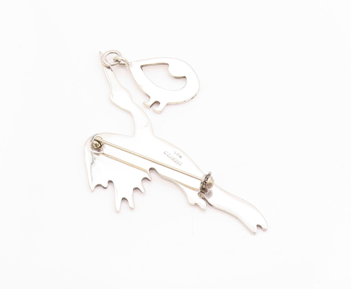 925 Sterling Silver Vintage Brooch MEXICO Stork Delivering Baby Story  BP11713