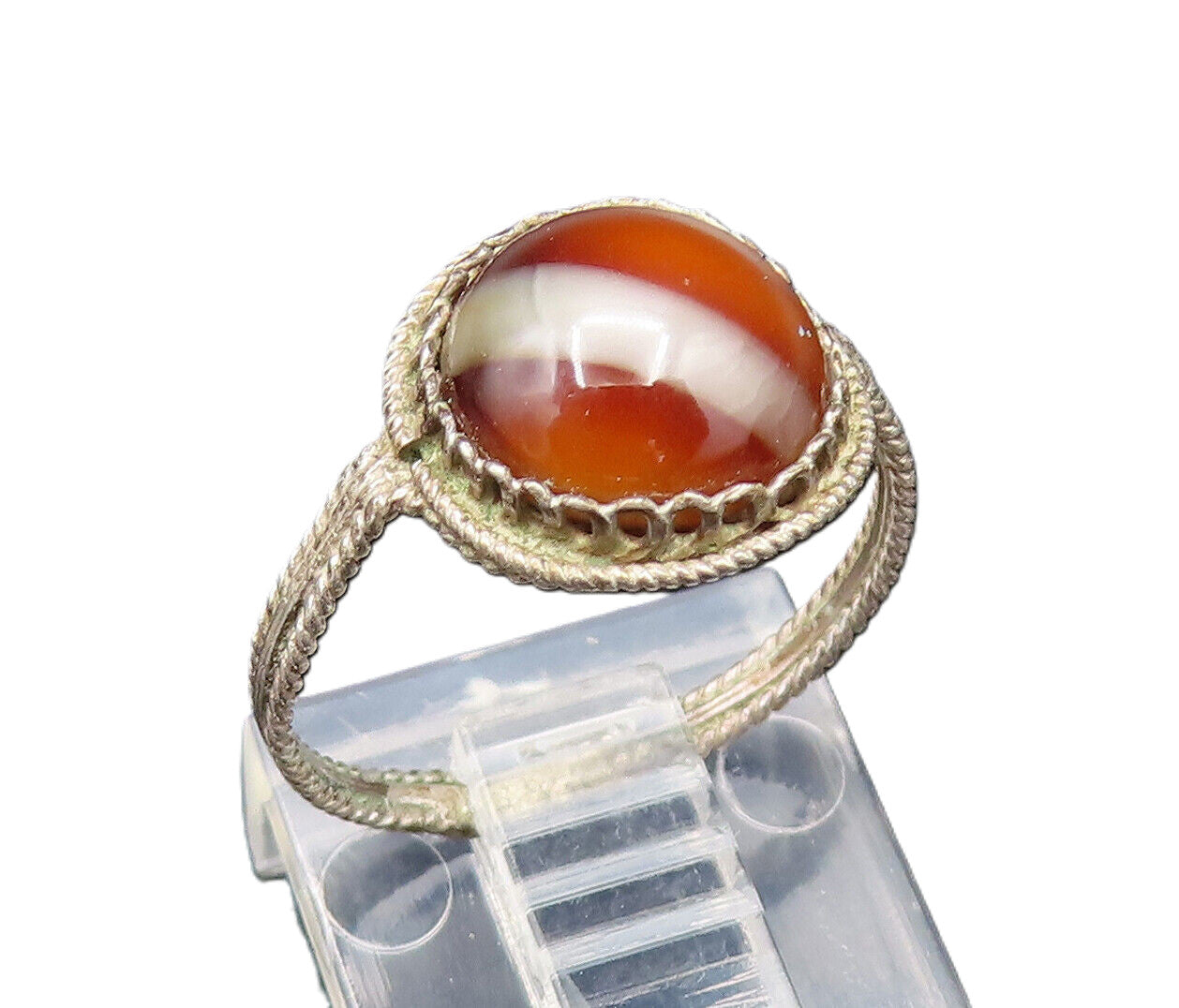 925 Sterling Silver Vintage Antique Brown Agate Twisted Rope Ring Sz 6 RG25631